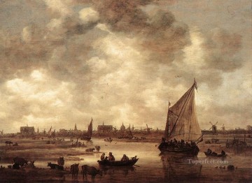  seas - View of Leiden 1650 boat seascape Jan van Goyen